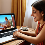 **Image Prompt 1: Immersive French Film Watching**
    A young Turkish woman (20s-30s) is comfortably seated on a modern sofa in a warm, inviting Turkish living room, completely absorbed in watching a French film on her laptop. The screen displays a vibrant scene with French subtitles, and she has a delighted, understanding expression, perhaps a slight smile. A traditional Turkish tea glass or a cup of Turkish coffee is on a small table beside her. The atmosphere is cozy, immersive, and illustrates enjoyable language learning through cultural engagement.
