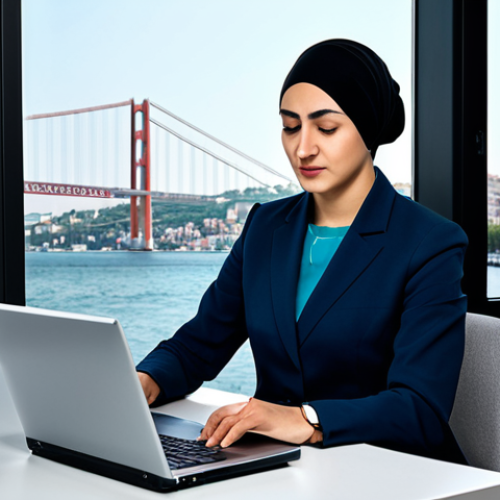 **

"A professional woman, fully clothed in modest business attire, working on a laptop in a modern Istanbul office. Background features the Bosphorus. Safe for work, appropriate content, perfect anatomy, natural proportions, professional."

**