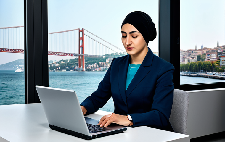 **

"A professional woman, fully clothed in modest business attire, working on a laptop in a modern Istanbul office. Background features the Bosphorus. Safe for work, appropriate content, perfect anatomy, natural proportions, professional."

**