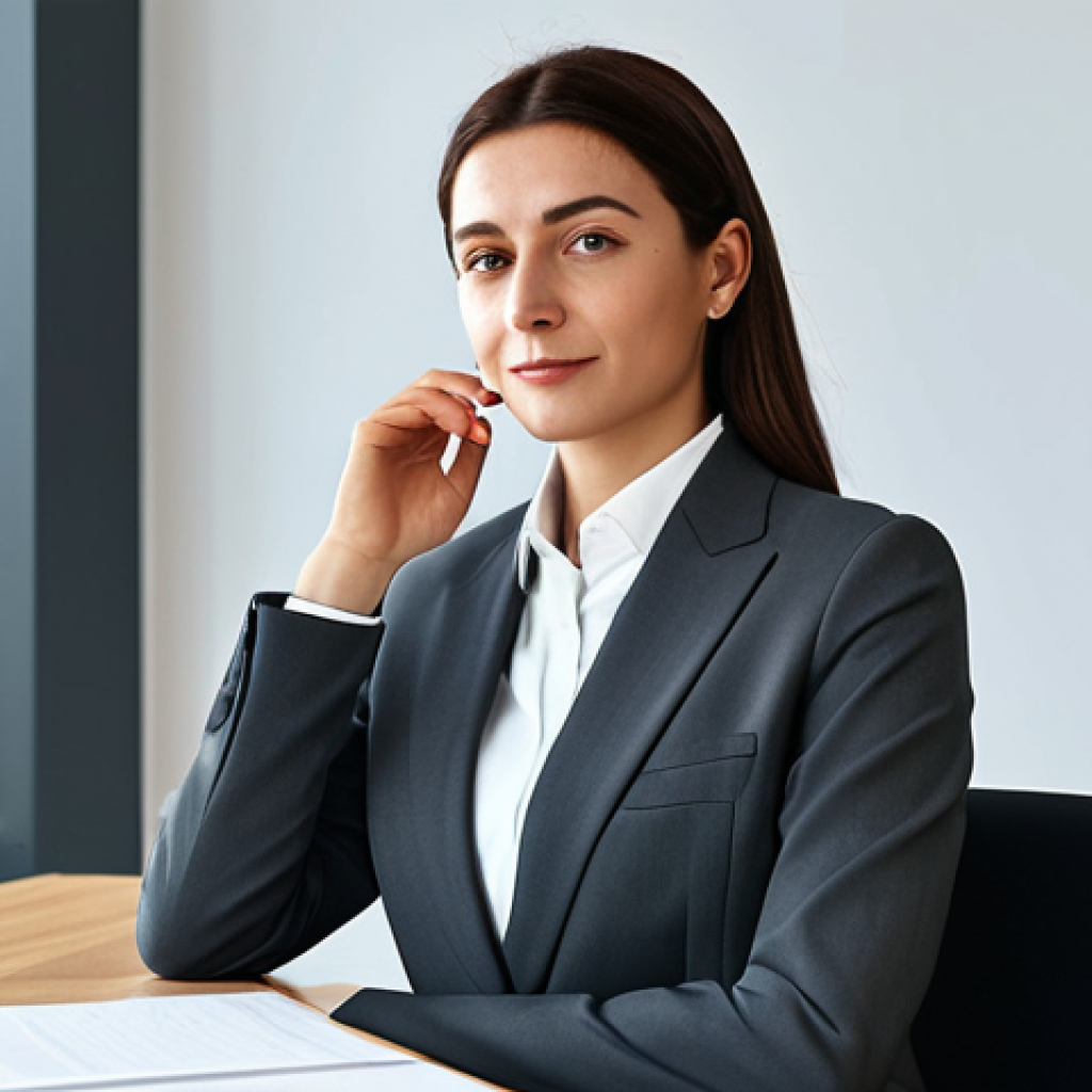 프랑스어 인사말 정리 - **Subject:** A professional businesswoman. **Clothing:** A modest, tailored business suit in charcoa...