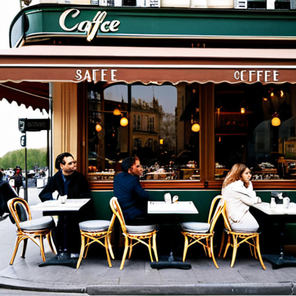 프랑스어 프랑스어와 다국적 기업 - ** A chic Parisian café scene. People are enjoying coffee and pastries at outdoor tables with classi...
