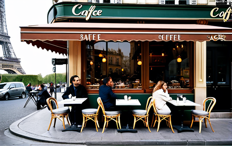 프랑스어 프랑스어와 다국적 기업 - ** A chic Parisian café scene. People are enjoying coffee and pastries at outdoor tables with classi...