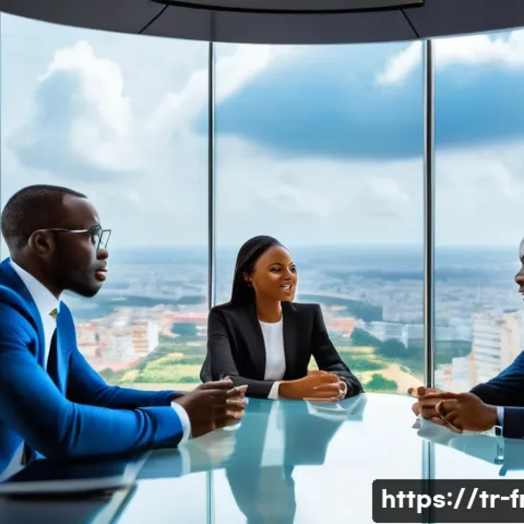 프랑스어 프랑스어의 미래 전망 - A vibrant and dynamic African business scene set in Abidjan, Ivory Coast, showing diverse young Afri...