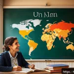 프랑스어 형용사 위치 규칙 - A cozy French classroom scene with a middle-aged Turkish woman teacher explaining French adjectives ...