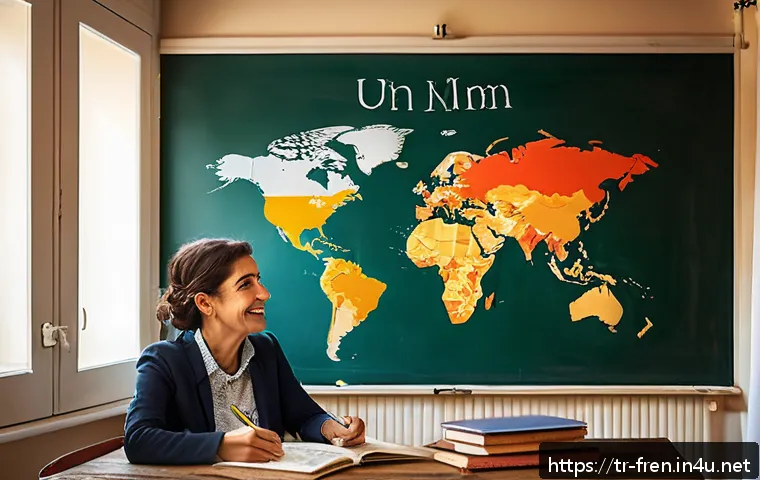 프랑스어 형용사 위치 규칙 - A cozy French classroom scene with a middle-aged Turkish woman teacher explaining French adjectives ...